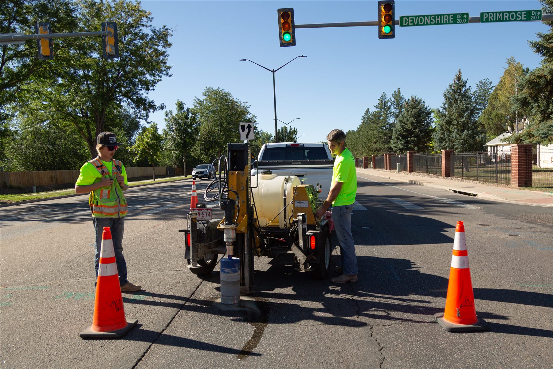 Crew coring pavement before hydro-excavation
